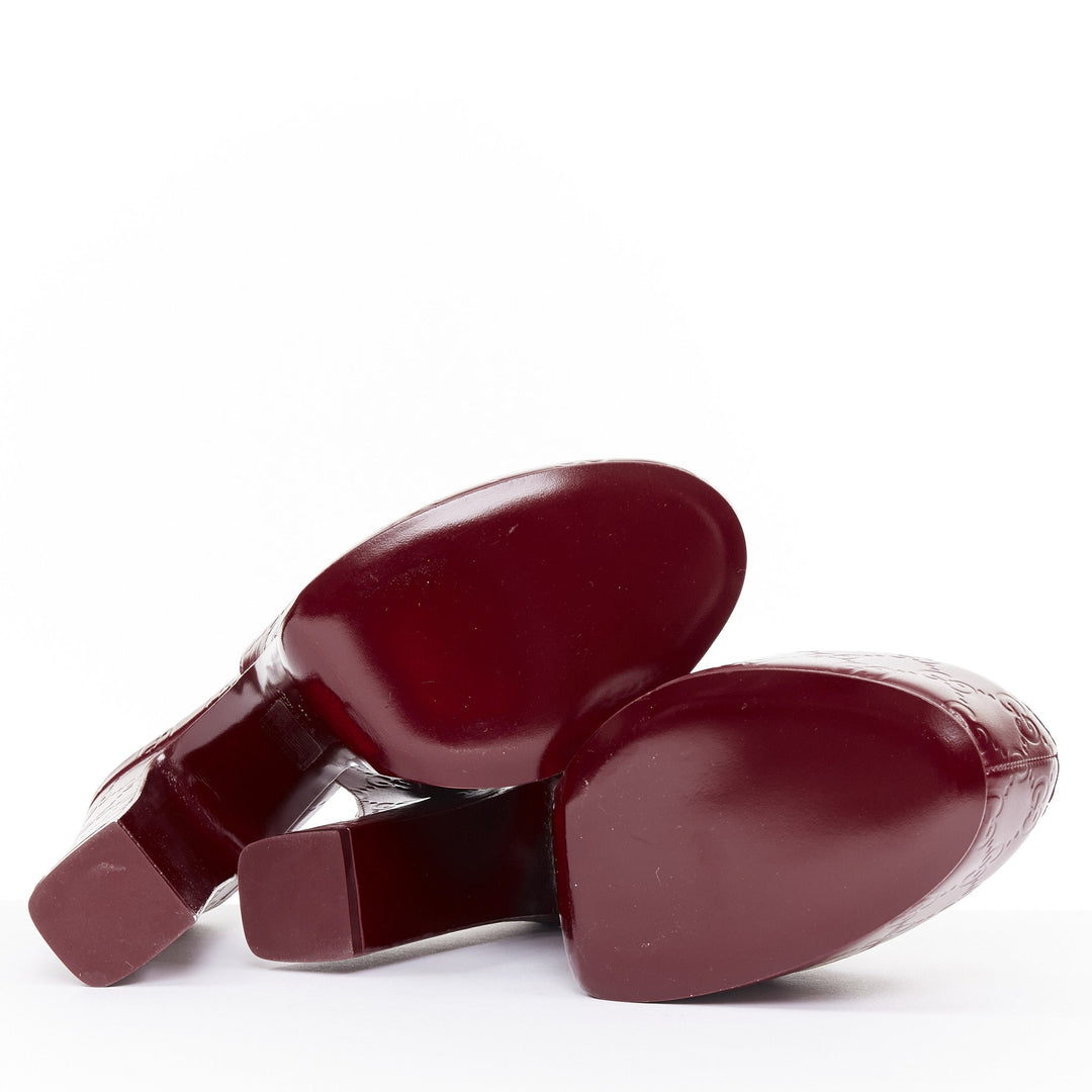 GUCCI 2024 Runway Ottavia burgundy GG embossed leather chunky platform heel EU38