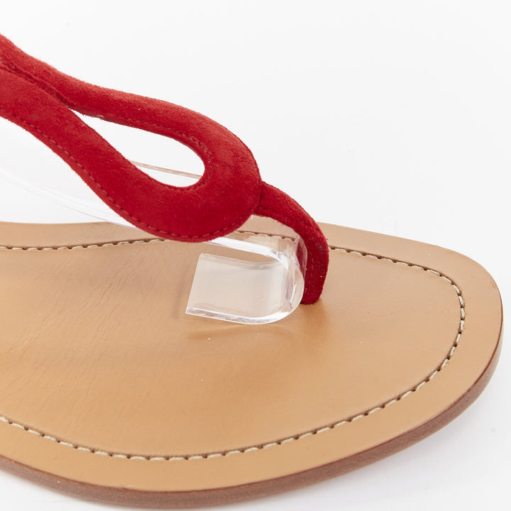PRADA red suede leather wavy tstrap thong ankle buckle comfort flat sandals EU37
