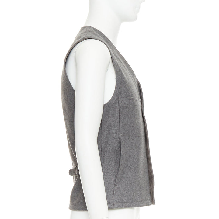 LEMAIRE grey 100% virgin wool felt horn buttons pocketed waist coat vest Sz.2 M