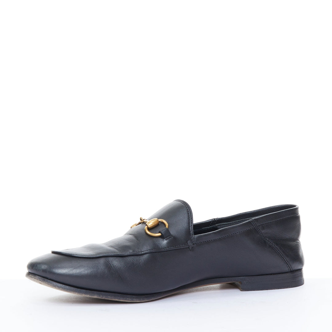 GUCCI Brixton black soft leather collapsible heel horsebit flat loafers EU38