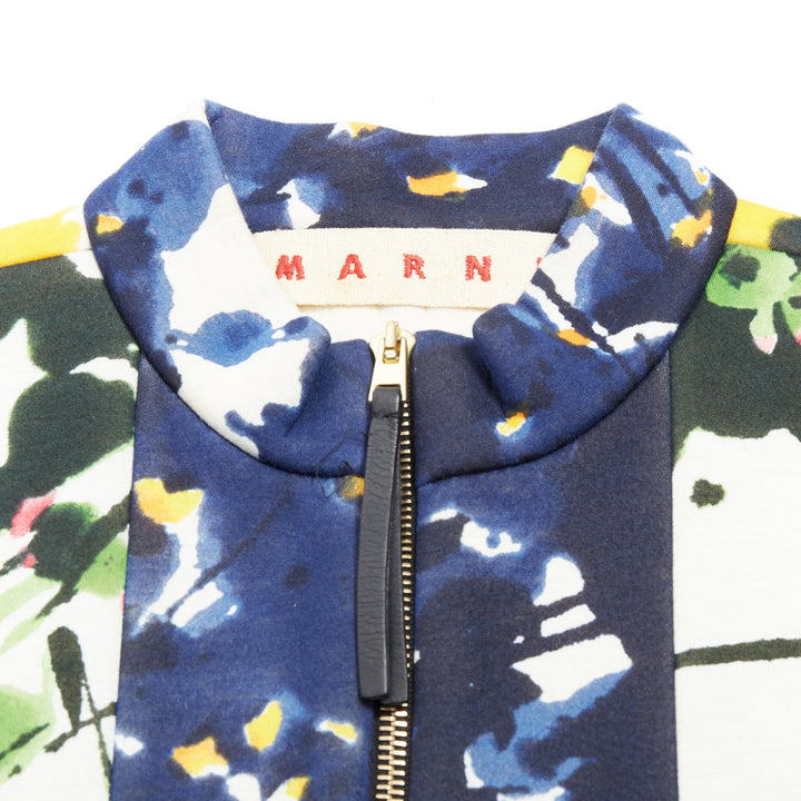 MARNI multicolor paint print scuba leather zip short sleeve coat IT42 M