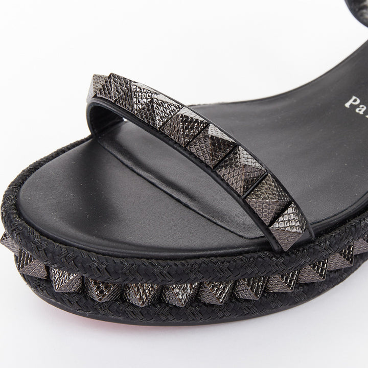 CHRISTIAN LOUBOUTIN Pyraclou 60 black leather spikes platform wedges EU37
