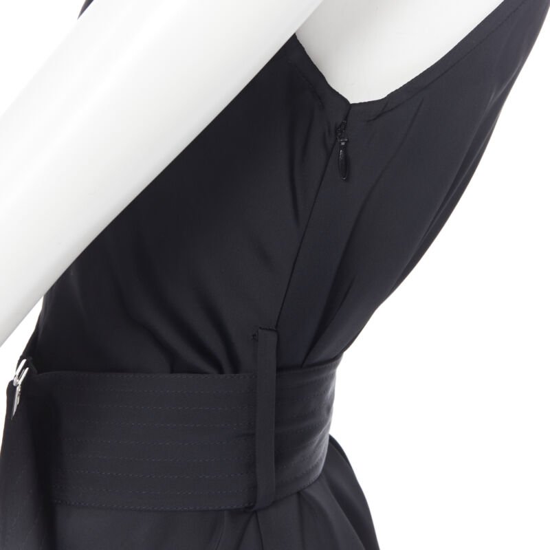 VICTORIA BECKHAM 2018 Runway black satin leather collar belted dress UK12 L