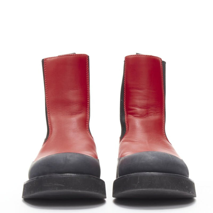 OLD CELINE Phoebe Philo Country red leather black rubber chunky ankle boot EU37