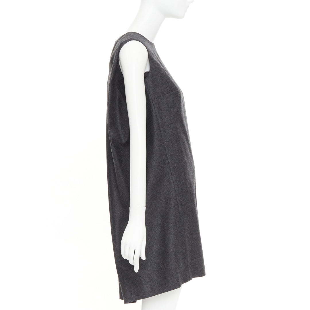 YVES SAINT LAURENT 2009 grey wool metallic sheen back mini dress FR34 XXS