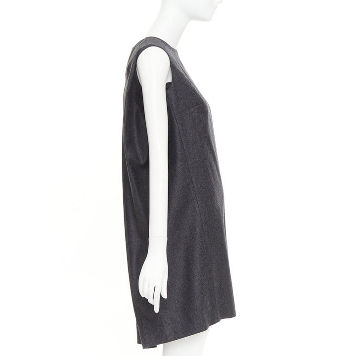 YVES SAINT LAURENT 2009 grey wool metallic sheen back mini dress FR34 XXS