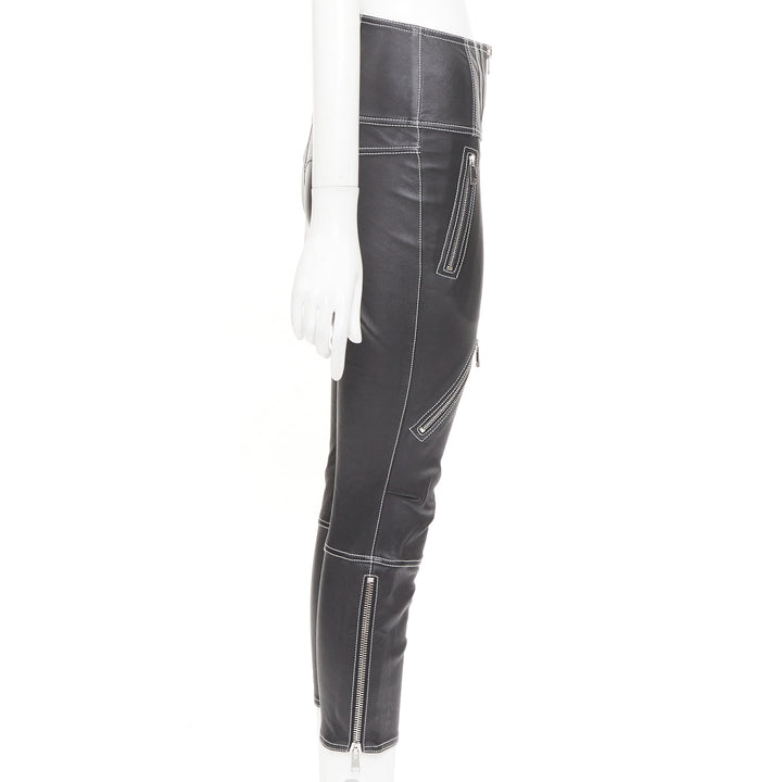 ALEXANDER MCQUEEN 2021 contrast stitch biker corset black leather pants IT38 XS