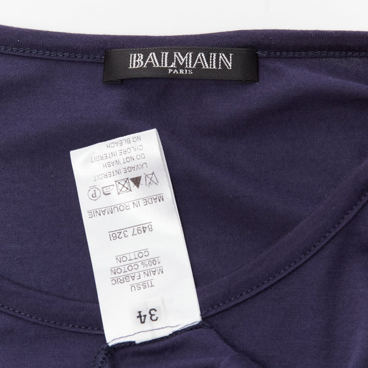 BALMAIN navy gold foil logo military button shoulder tank top FR34 XS