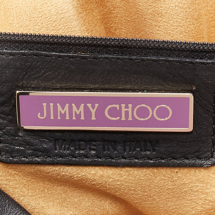 JIMMY CHOO black soft leather gold chain logo zip oversized clutch bag