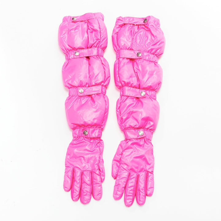 rare MONCLER Pierpaolo Piccioli hot pink leather logo down gloves
