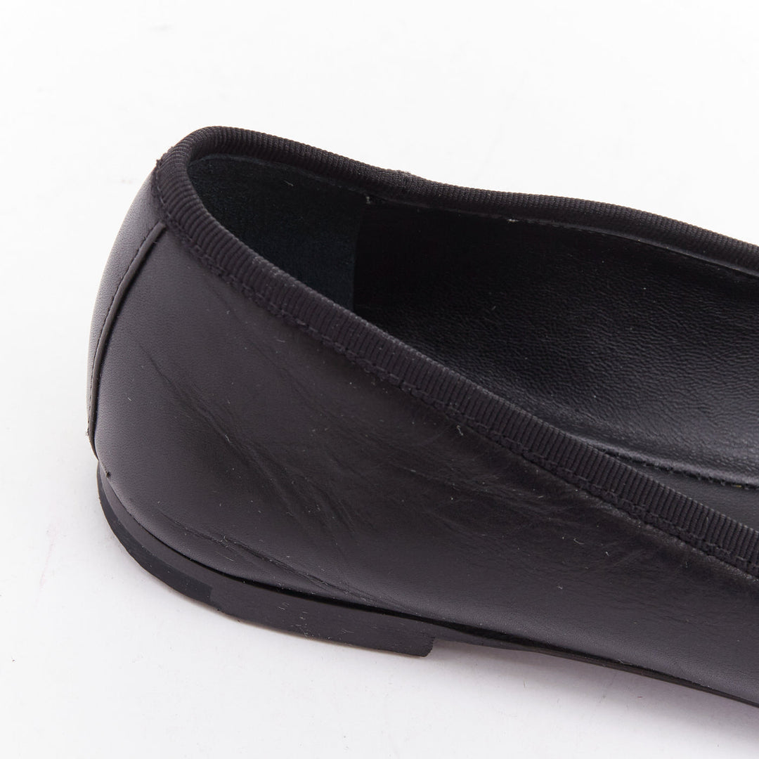 SAINT LAURENT Seta black leather rhinestone crystal bow ballerina flats EU37
