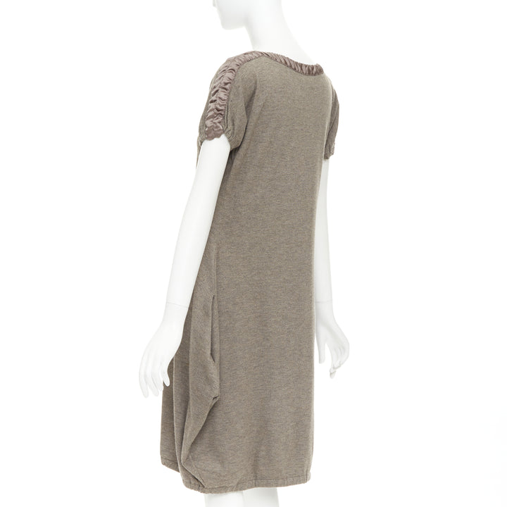 YES SAINT LAURENT Edition 24 Vintage brown ruched satin trim  bateau dress M