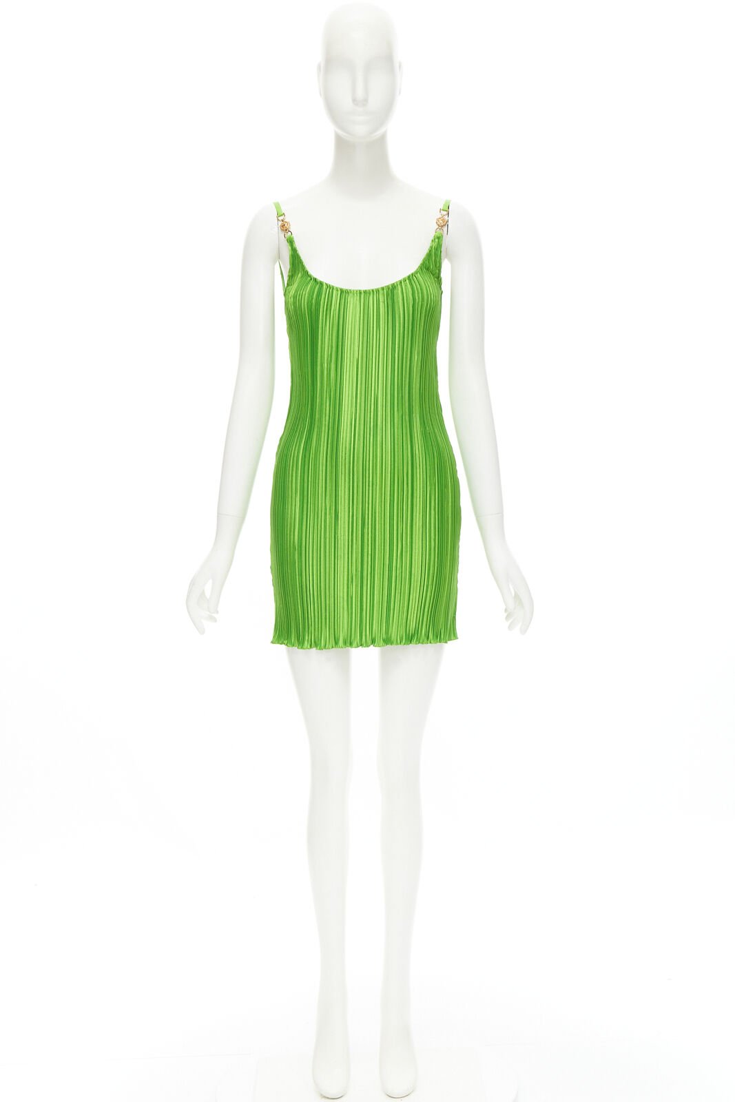 VERSACE 2021 Runway green Tresor De La Mer starfish plisse slip dress IT42 M