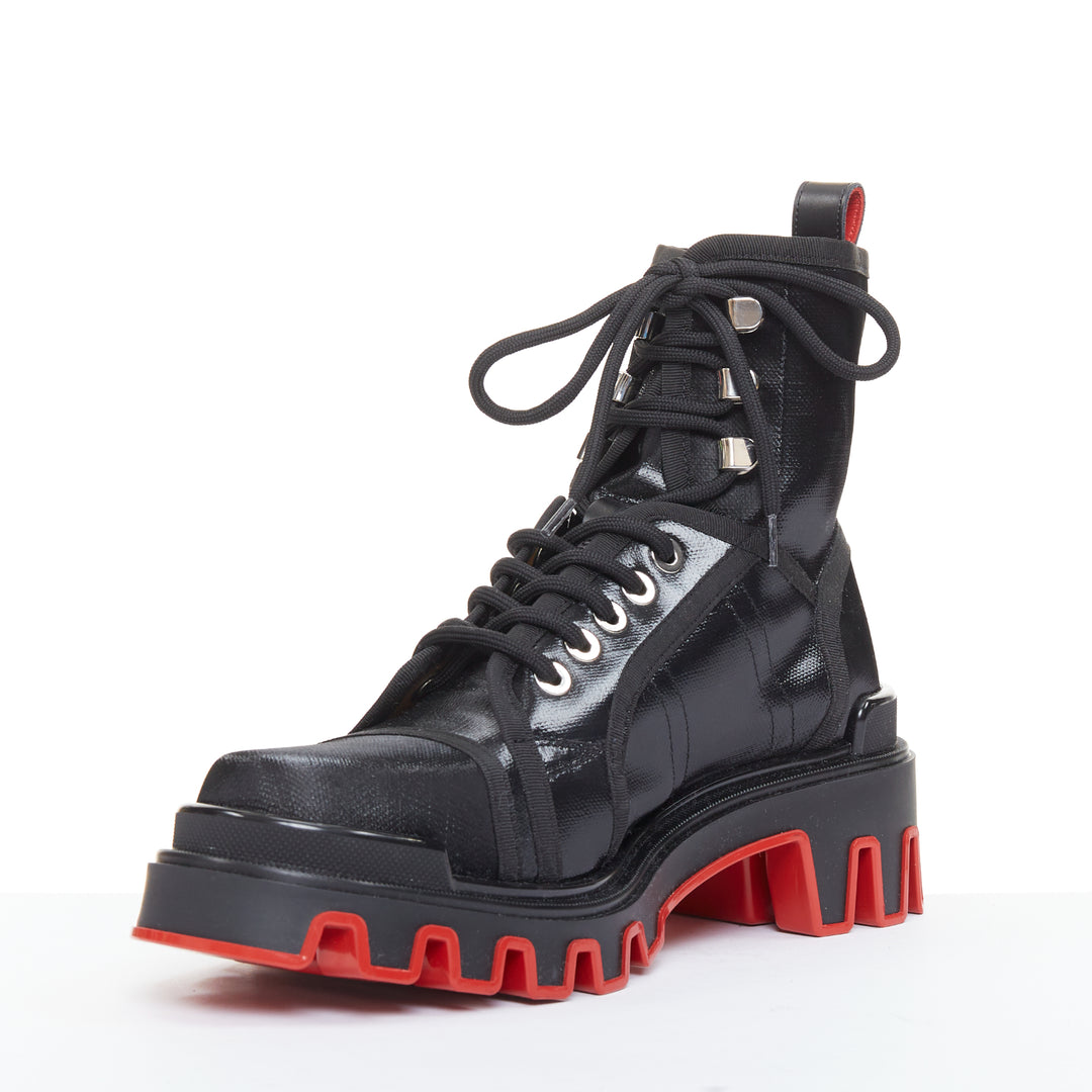 CHRISTIAN LOUBOUTIN Panaroot Dune 40 black canvas platform ankle boots EU43 US10