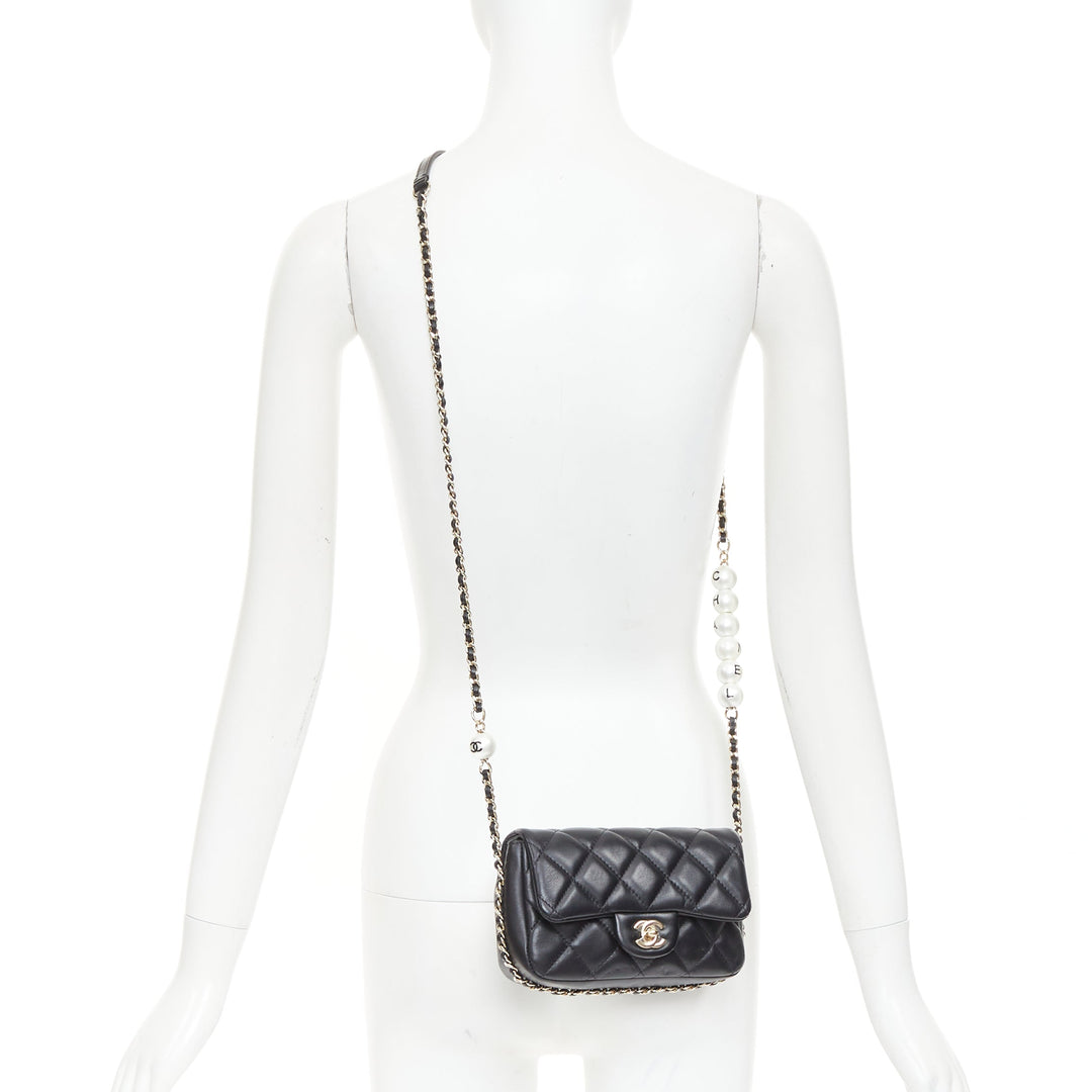 CHANEL 2019 My Precious Pearls Mini Flap Bag black lambskin crossbody bag