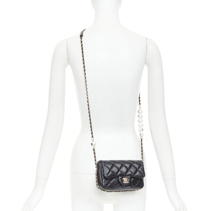 CHANEL 2019 My Precious Pearls Mini Flap Bag black lambskin crossbody bag