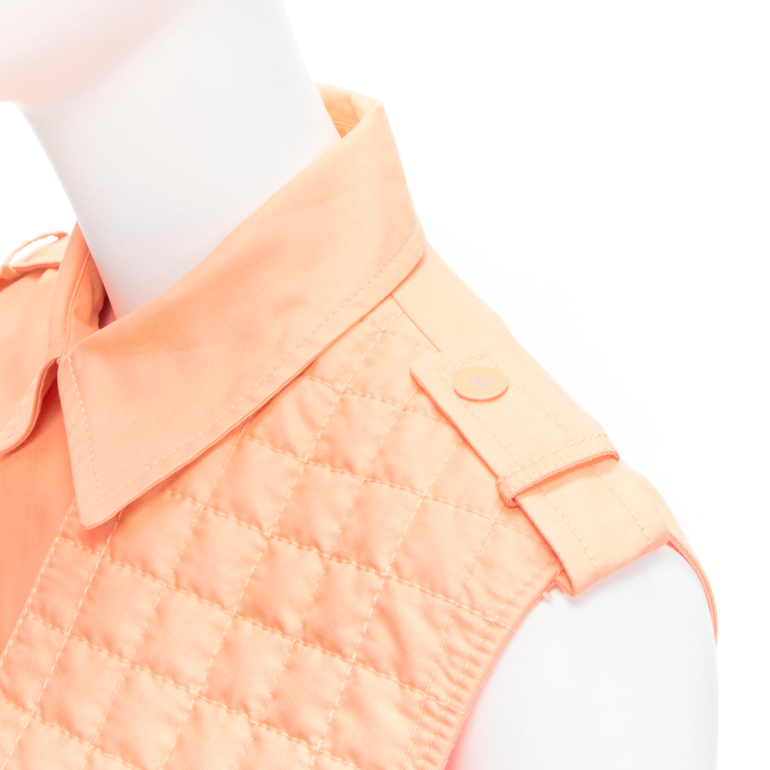 CHANEL 00T apricot orange CC button quilted panel cropped vest FR38 M