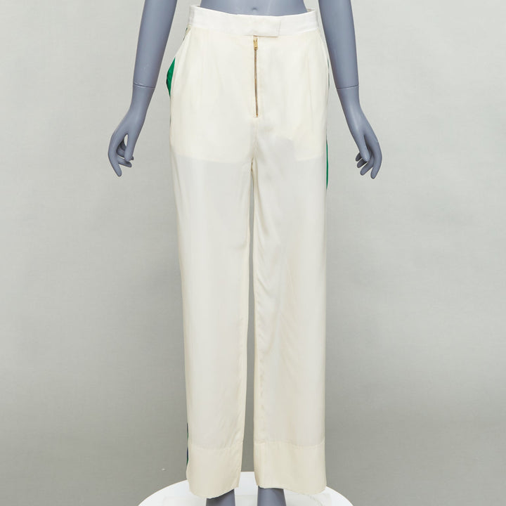 OLD CELINE Phoebe rainbow side trim silk high waist wide leg pants FR34 XS
