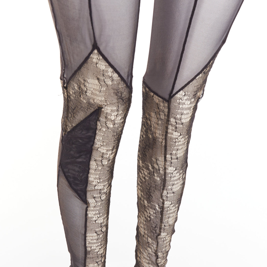 rare ALEXANDRE VAUTHIER COUTURE SS2014 Runway black lace panelled sheer catsuit