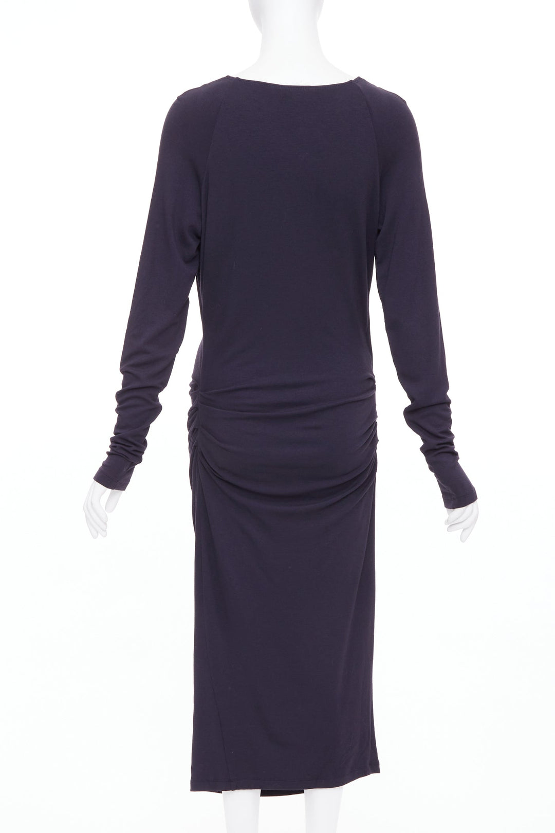 DONNA KARAN charcoal grey cold shoulder plunge V neck long sleeve dress L