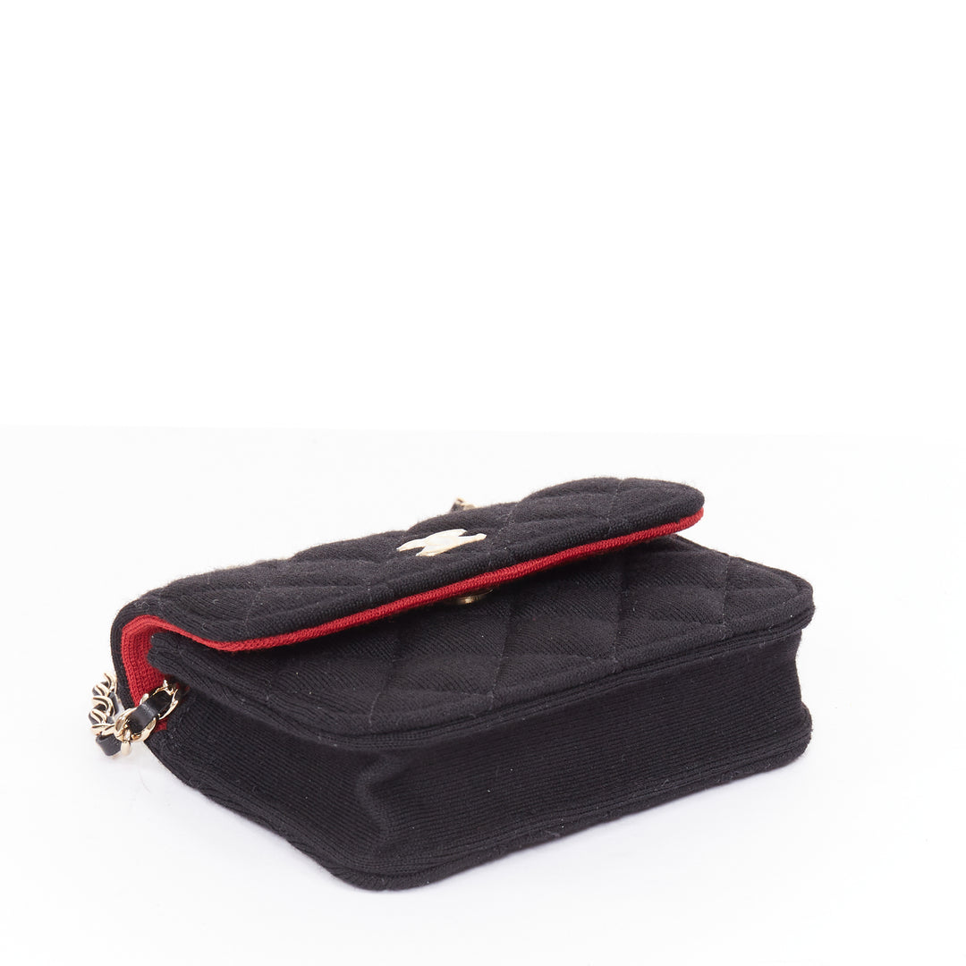 CHANEL 23C VIP Limited black quilted jersey gold CC chain mini crossbody bag