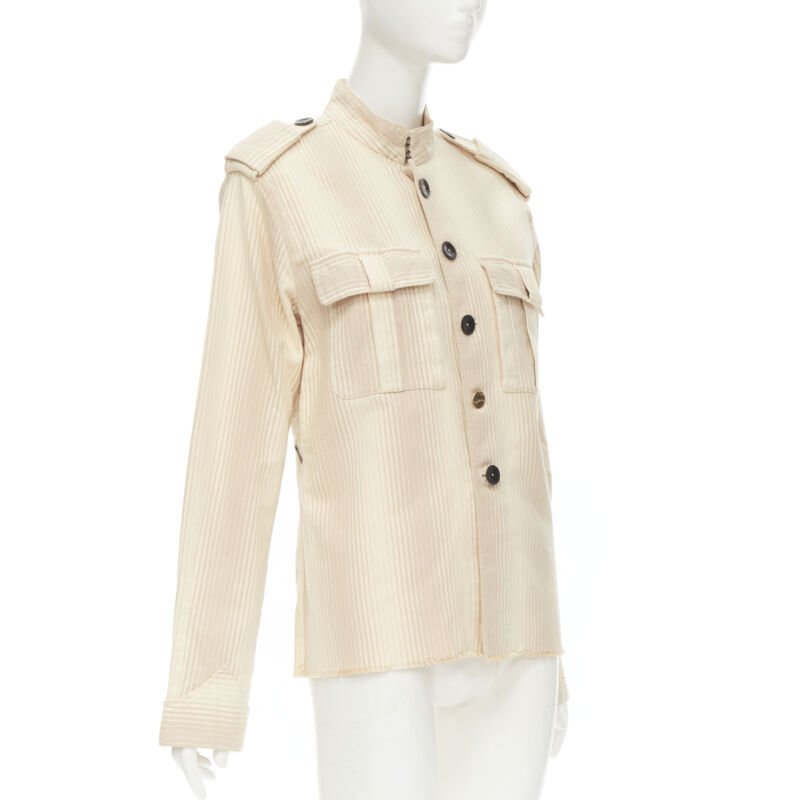 rare YVES SAINT LAURENT Vintage beige YSL badge military captain shirt