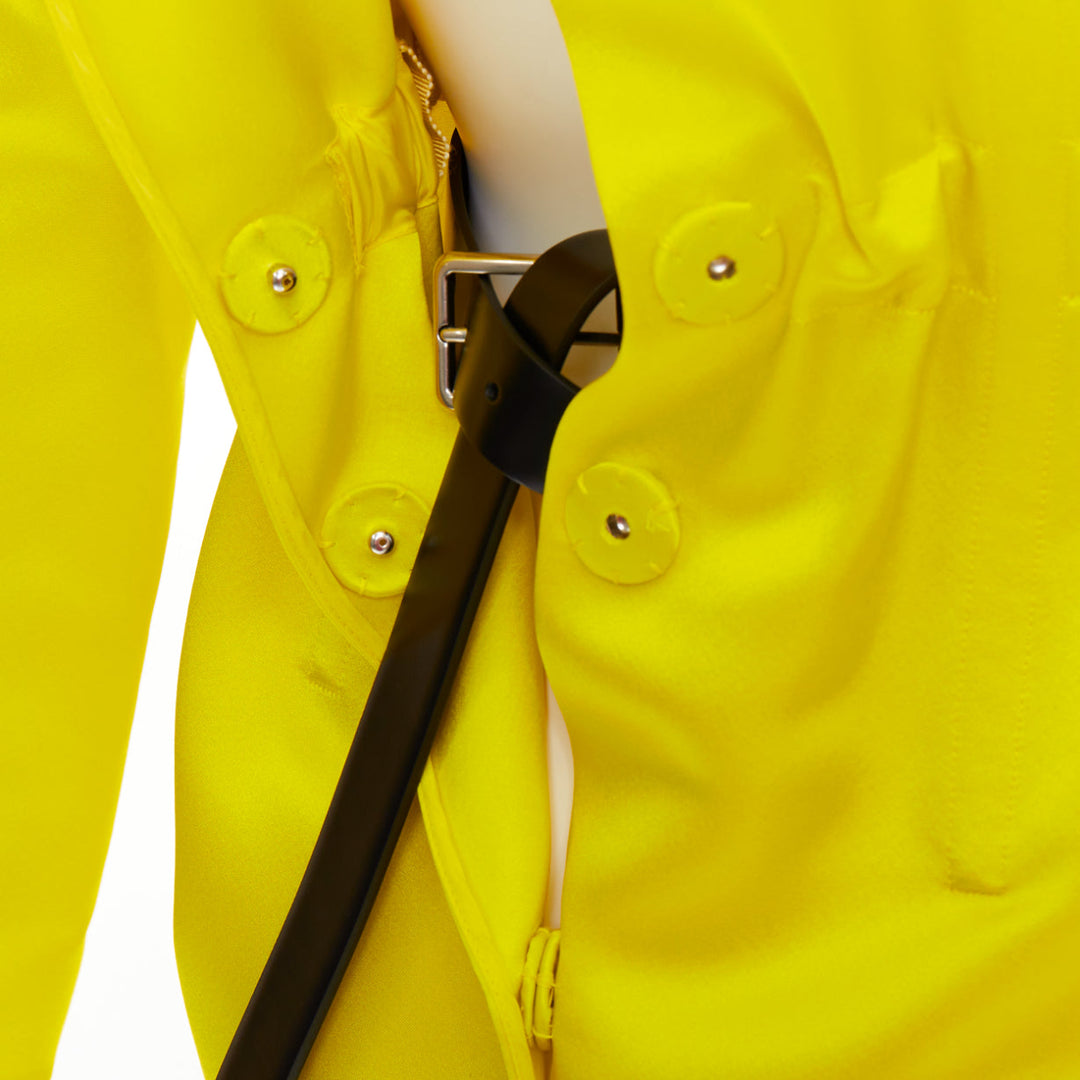 rare PRADA 2022 Runway yellow duchess silk open back cinched belted dress IT40 S