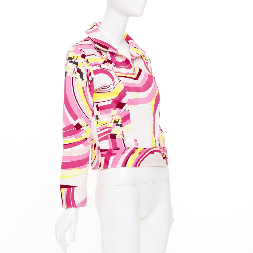 EMILIO PUCCI Vintage pink psychedelic swirl graphic print zip crop jacket IT44 L