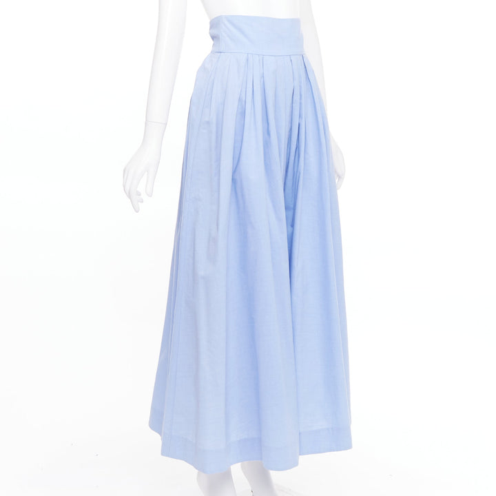 ROSIE ASSOULIN light blue cotton cut out back pleated midi full skirt US0 XS
