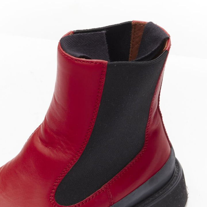 OLD CELINE Phoebe Philo Country red leather black rubber chunky ankle boot EU37