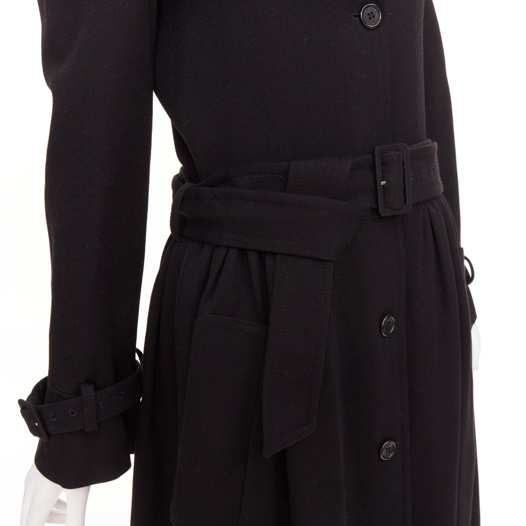 VIKTOR & ROLF black wool twill ruched waist gun flap long trench coat IT38 XS