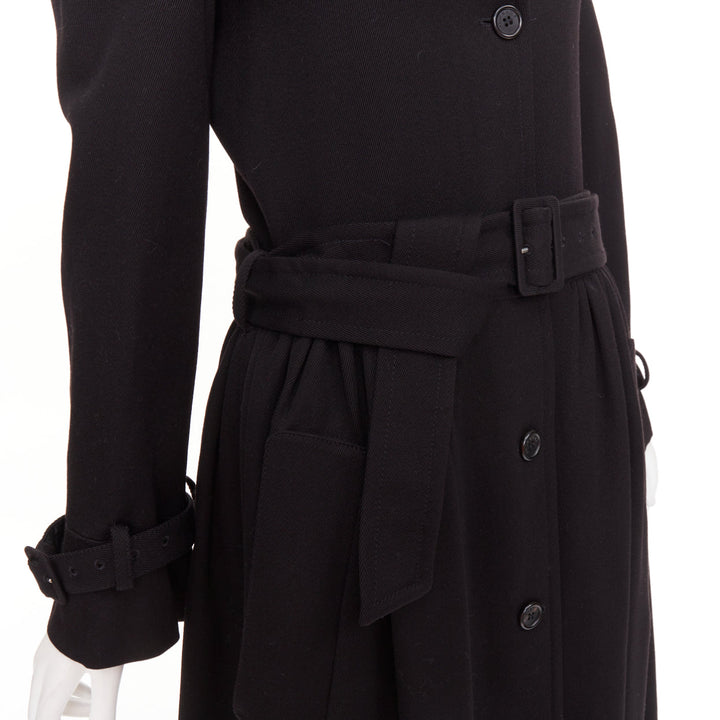 VIKTOR & ROLF black wool twill ruched waist gun flap long trench coat IT38 XS