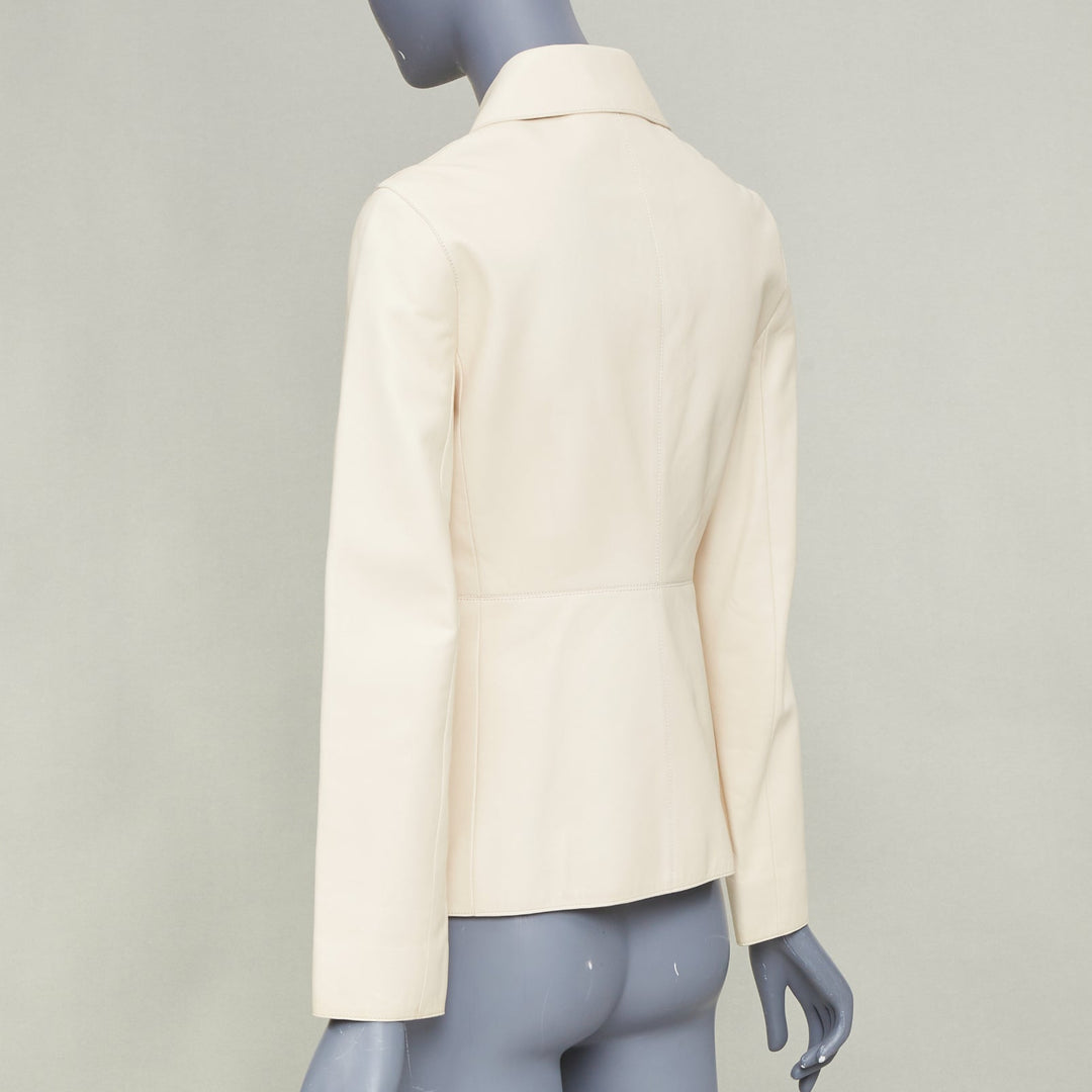 HERMES 2021 Equestrian ivory cream washed lambskin leather fitted jacket FR34 XS