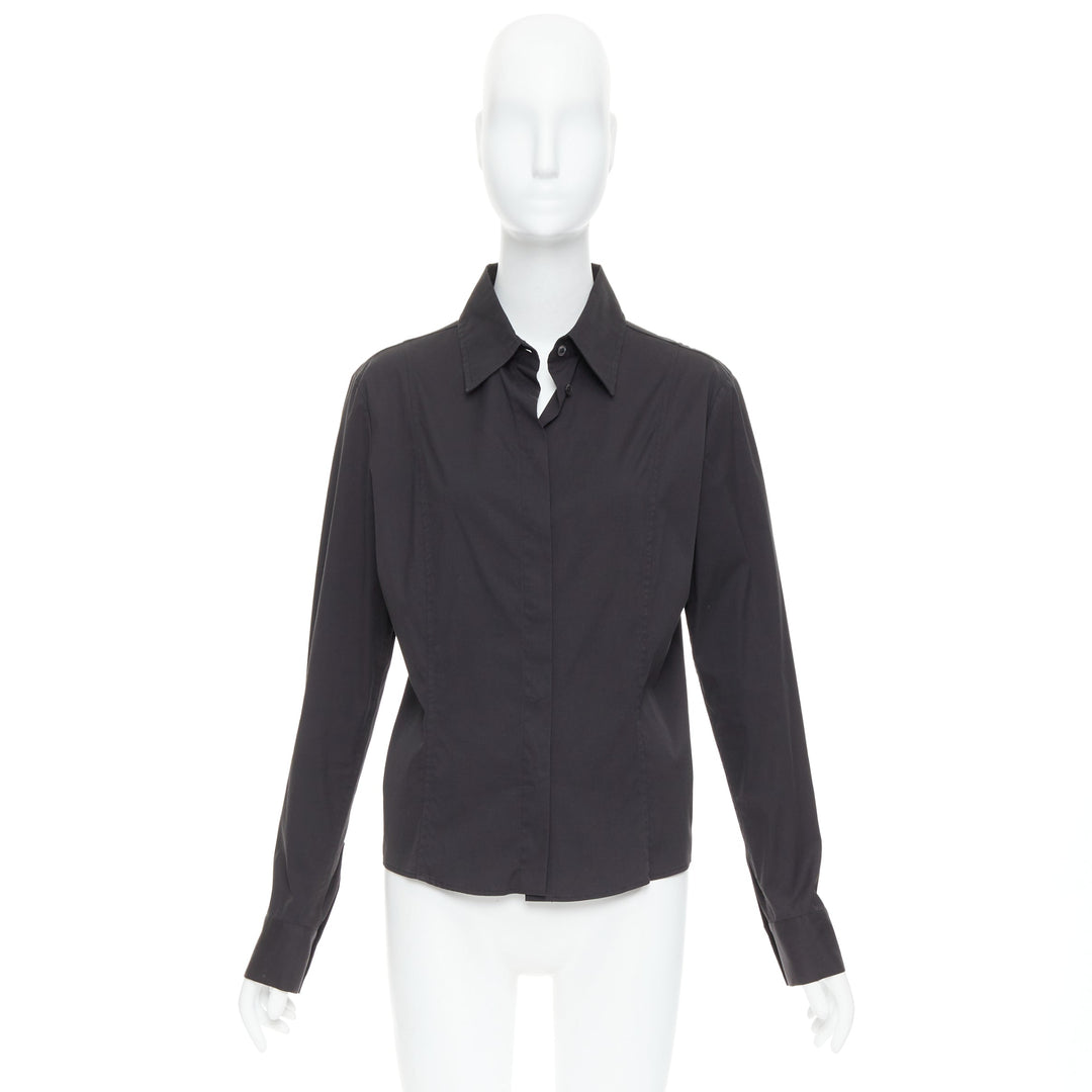 GUCCI Tom Ford 2000 black cotton blend slim fit panelled shirt IT46 XL