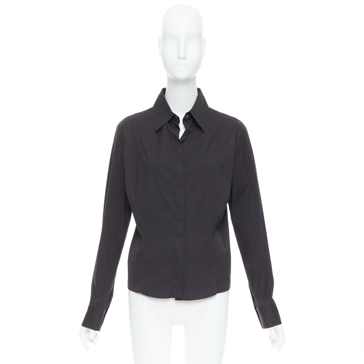 GUCCI Tom Ford 2000 black cotton blend slim fit panelled shirt IT46 XL