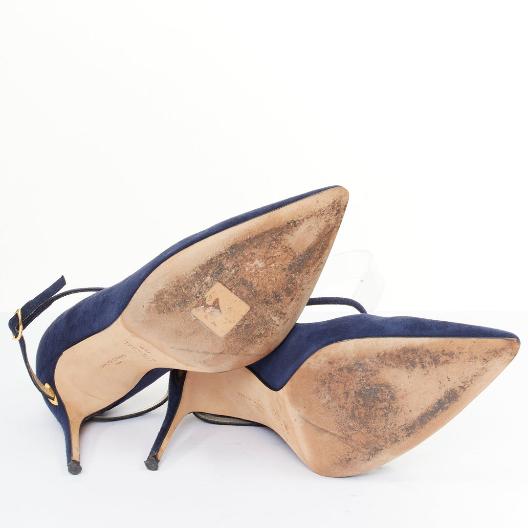 JENNIFER CHAMANDI Lorenzo 105 navy blue suede eye of needle stiletto pump EU36.5
