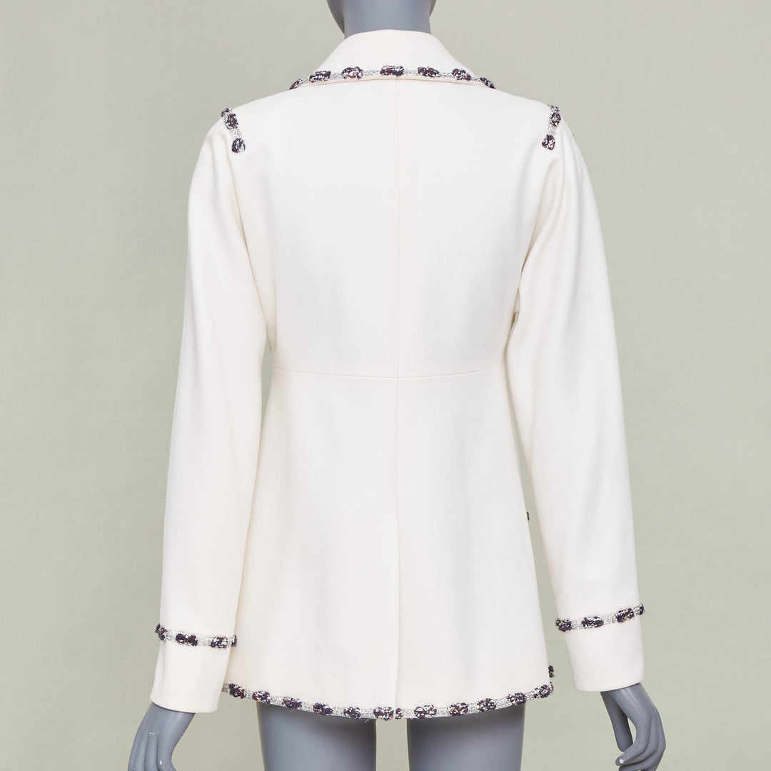 CHANEL 2012 Runway Paris Bombay embroidered double breasted knit jacket FR36 S