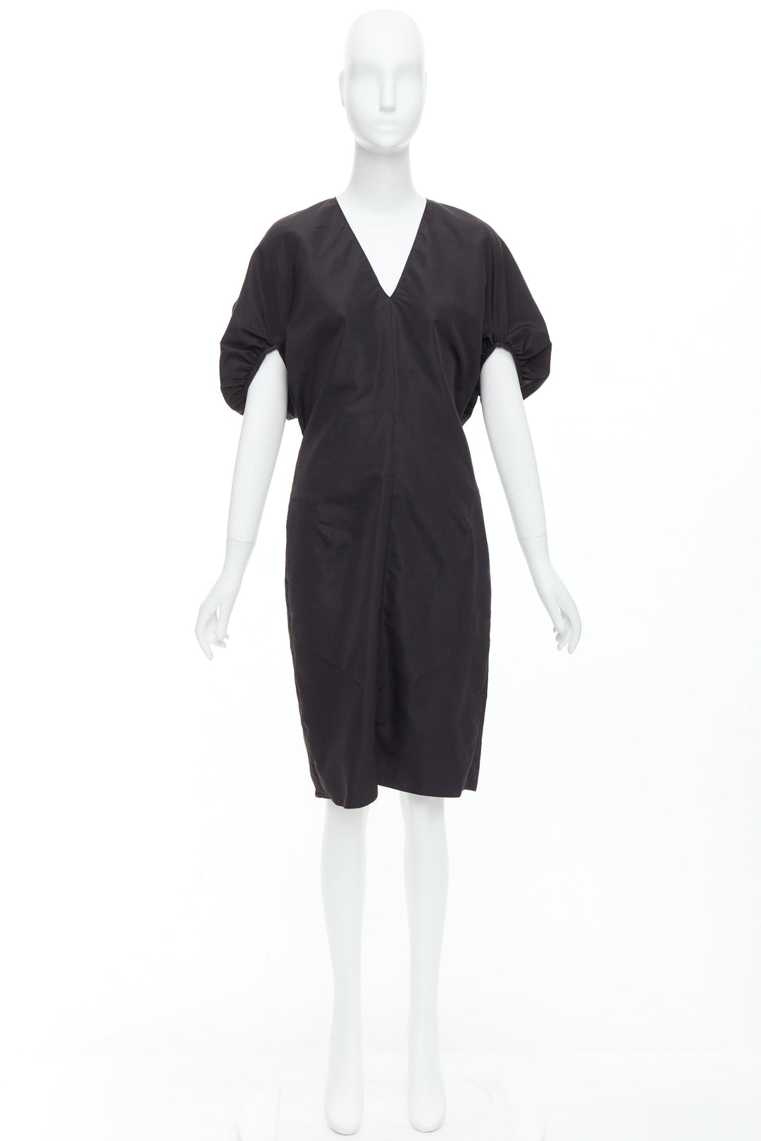 YVES SAINT LAURENT 2011 black cotton silk rounded puff cocktail dress FR40 L