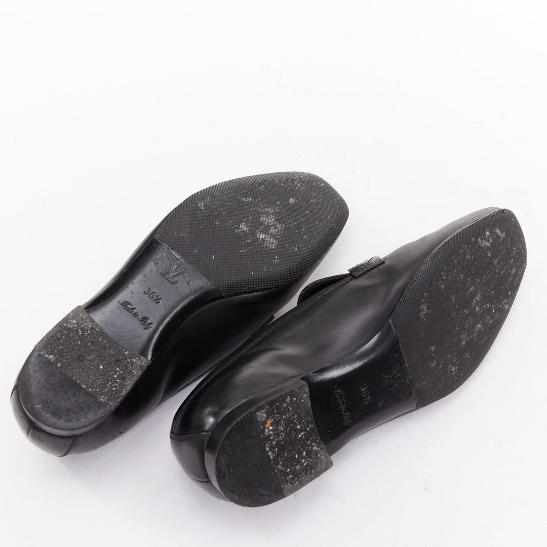 LOUIS VUITTON Upper Case flat black lambskin gold LV bar flat loafers EU36.5