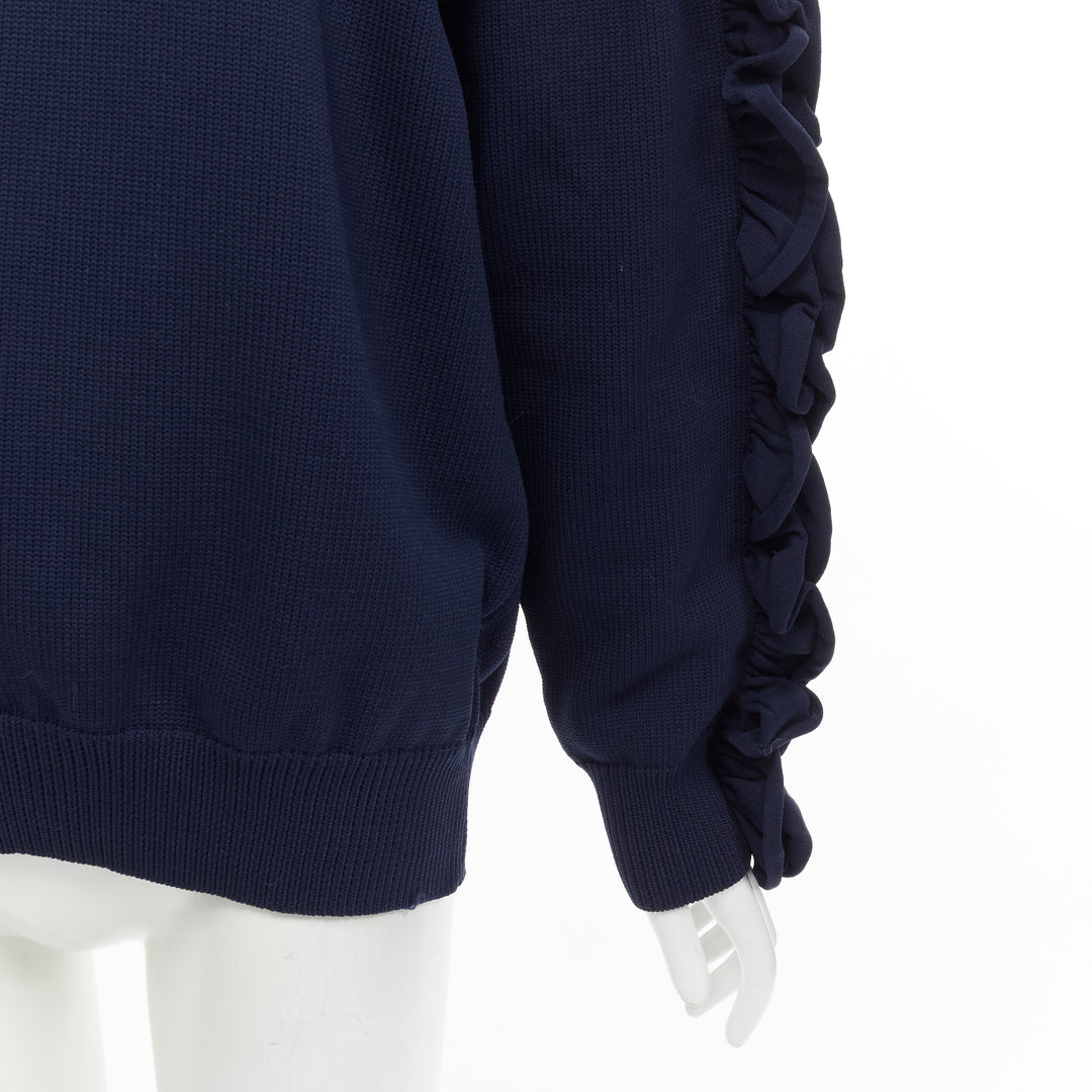 VICTORIA BECKHAM VVB navy blue ruffle sleeve pullover crew sweatshirt UK12 L