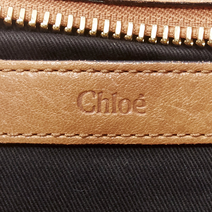 CHLOE Ethel tan smooth leather gold logo square buckles small shoulder bag