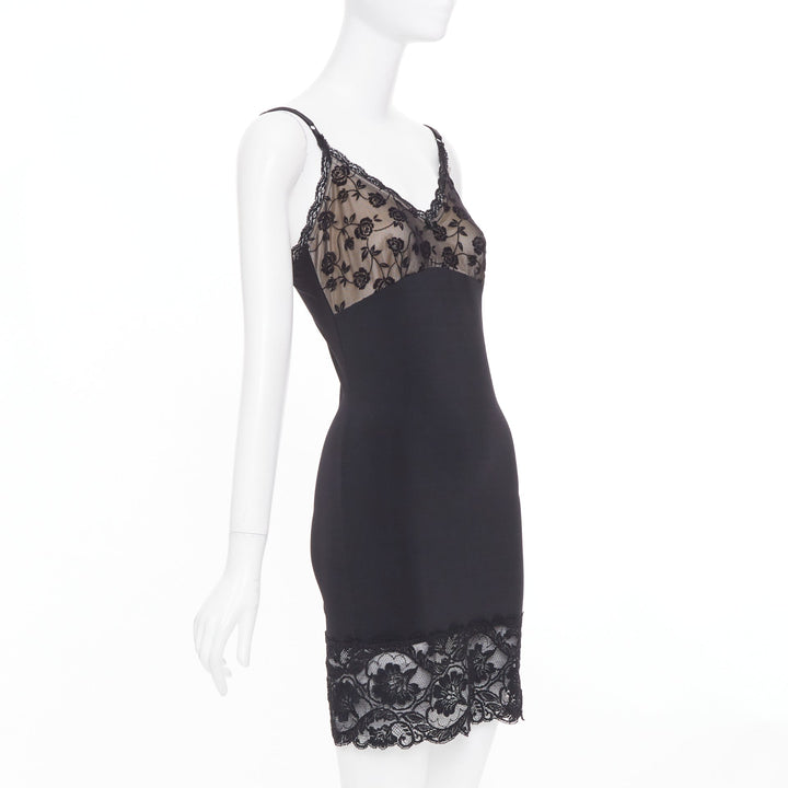 BEBE Vintage floral lace overlay satin sheer panel lingerie midi slip dress S