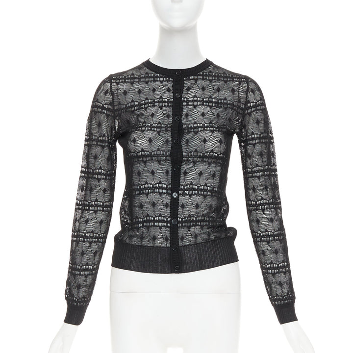 BOTTEGA VENETA black crochet knit button up sheer cardigan IT36 XXS