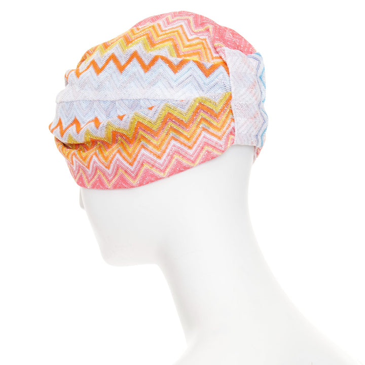 MISSONI 2021 lame viscose multicolor rainbow metallic lurex chevon turban hat