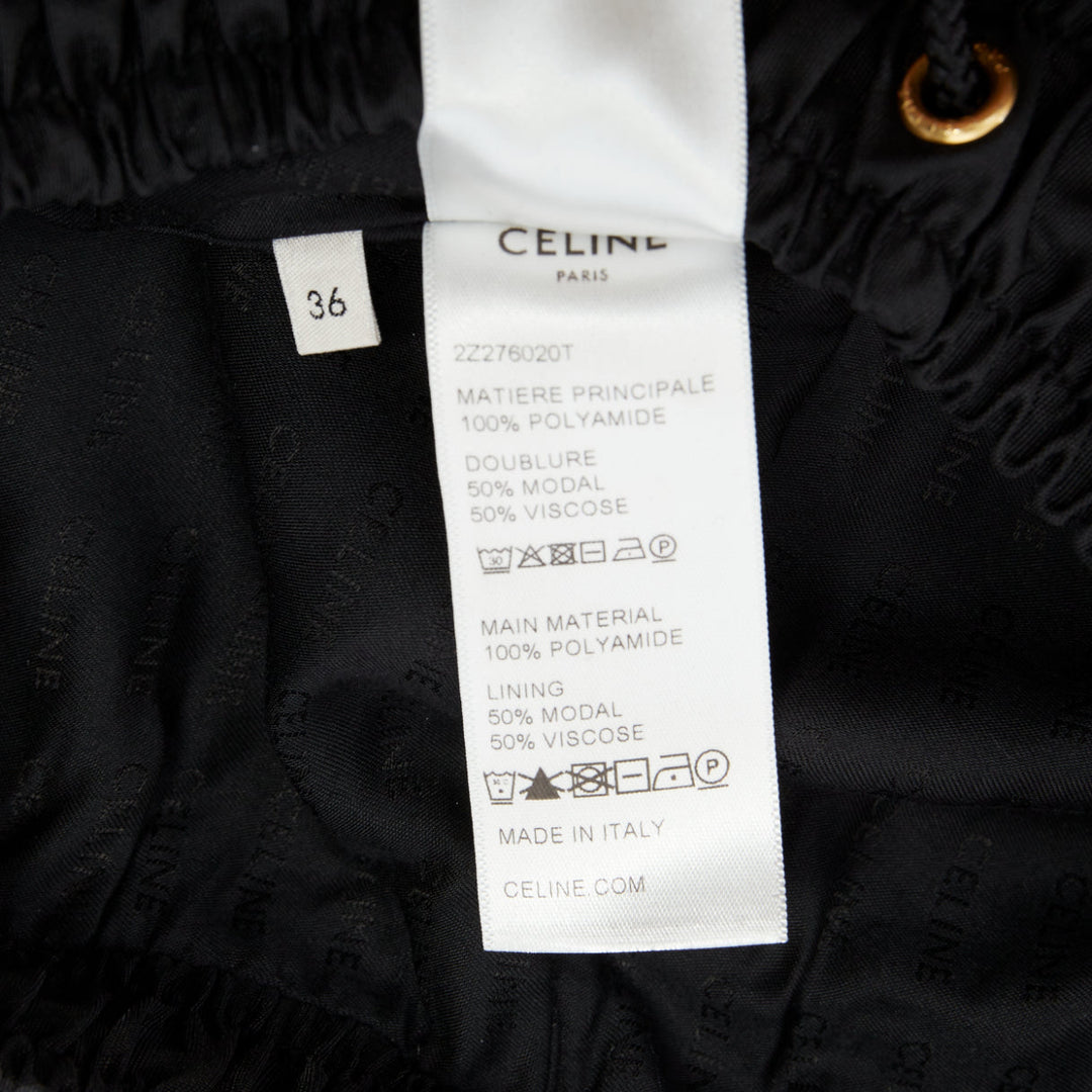 CELINE black nylon side stripe embroidered logo drawstring track pants FR36 S
