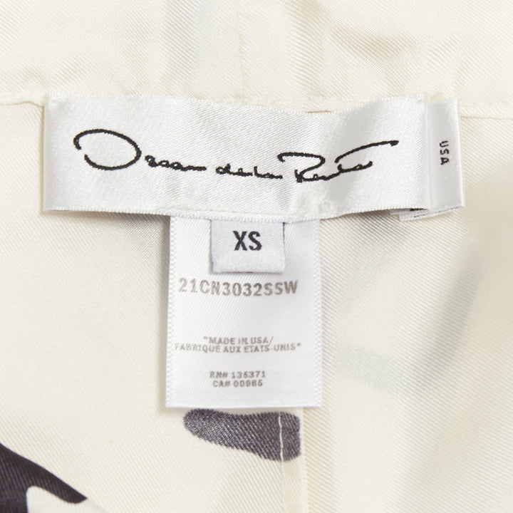 OSCAR DE LA RENTA 2021 100% silk white black graffiti tapered pants XS