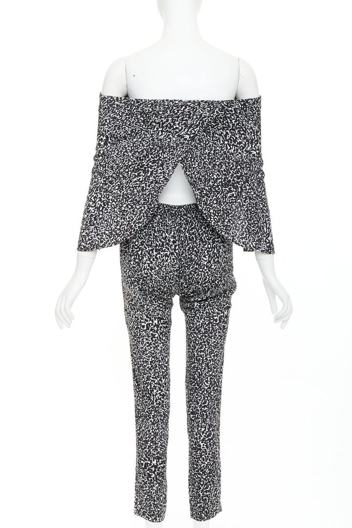DEREK LAM 10 CROSBY black white silk blend geometric strapless jumpsuit US0 XS