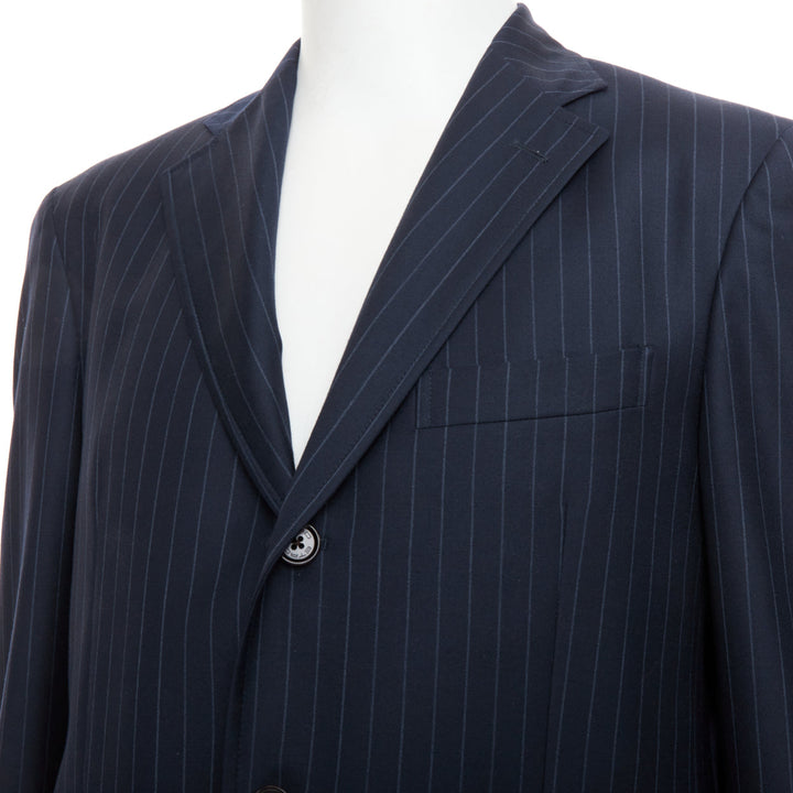 ETRO navy pinstripe 100% wool single breasted cropped blazer jacket IT50 L