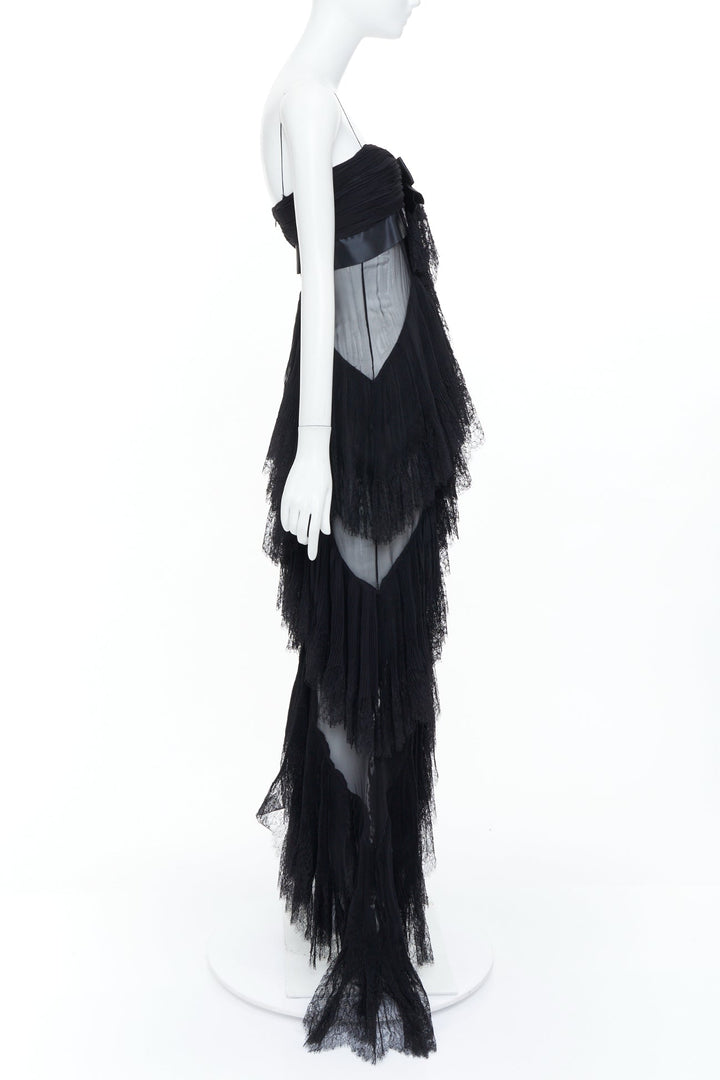ALEXANDRE VAUTHIER COUTURE 2018 Runway black sheer lace tiered ruffle dress gown
