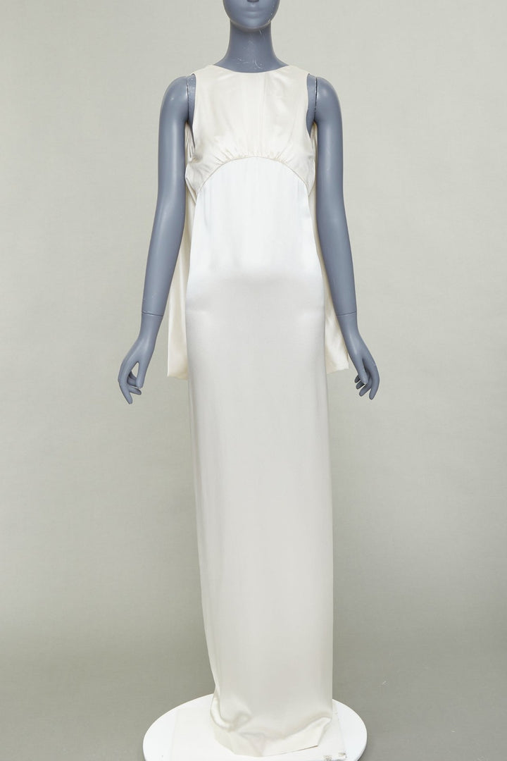 SAINT LAURENT 2022 Runway Bridal ivory silk satin draped empire gown FR34 XS